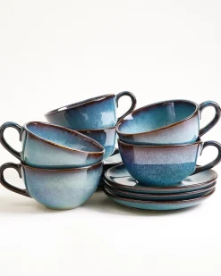 Motel a Miio Madeira Teetasse & Untertasse groß classic 6er-Set grünblau Hot